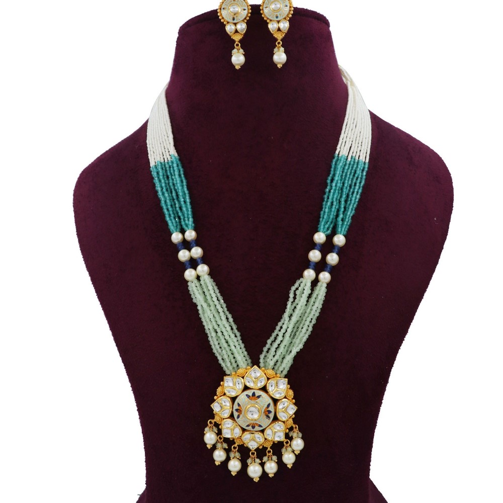 Gold Delicate Pearl Light-weight Necklace Set For Women AJNS186