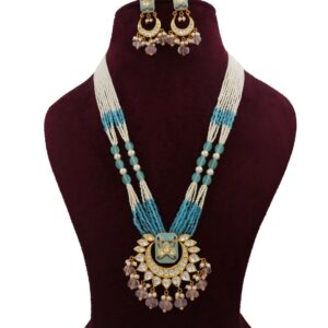 Gold Simple Pearl Light-weight Necklace Set For Women AJNS184