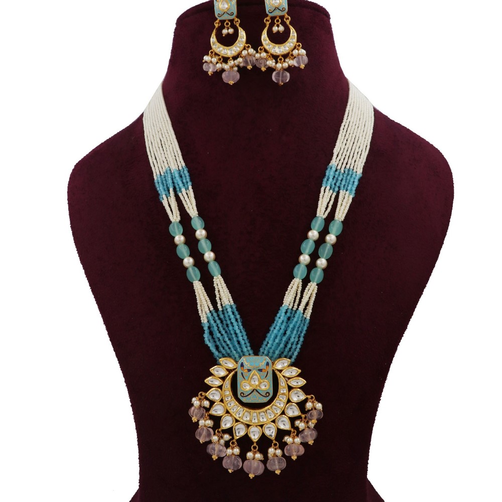 Gold Simple Pearl Light-weight Necklace Set For Women AJNS184