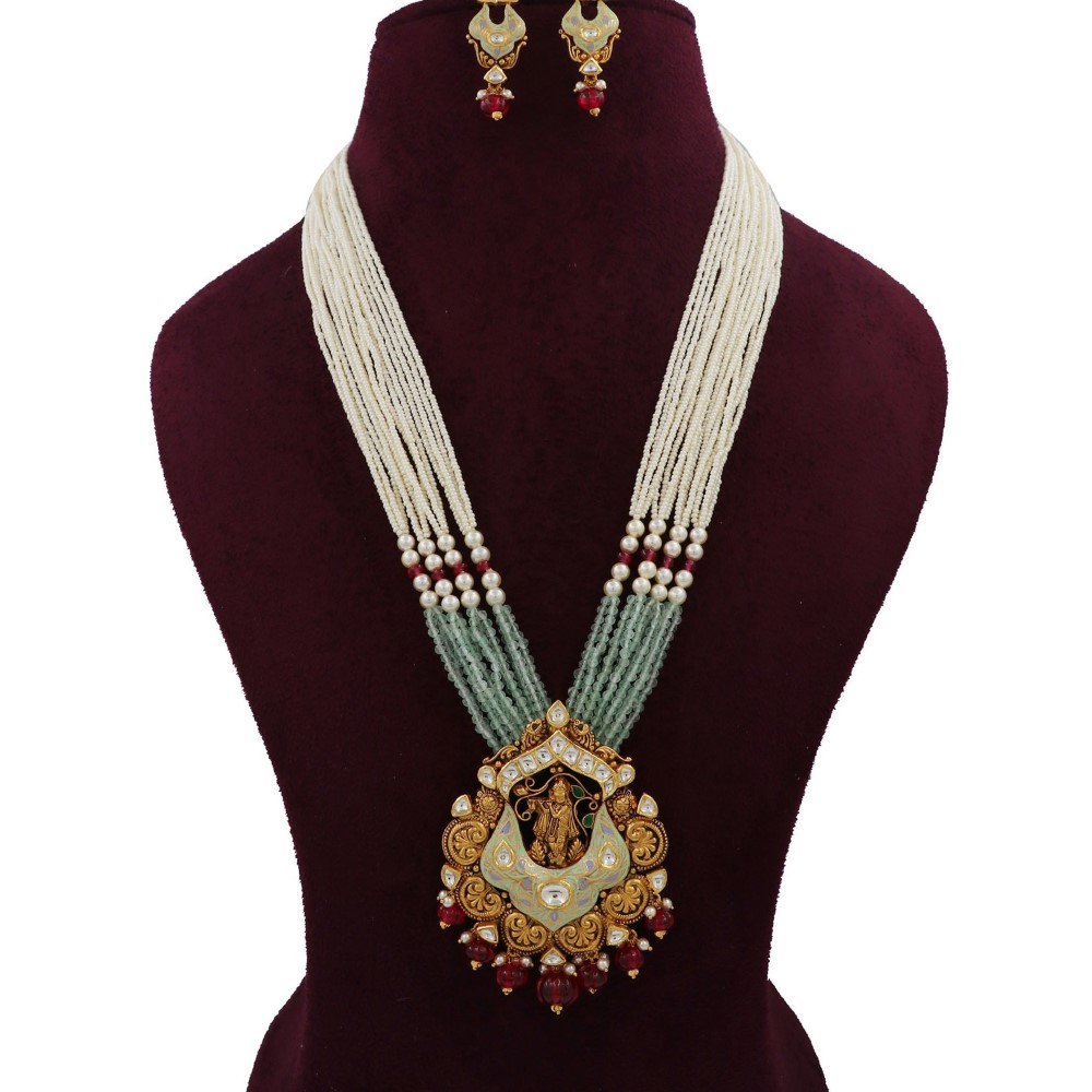 Gold Loopy Bends Pearl Light-weight Necklace Set For Women AJNS183