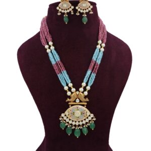 Gold Floral Pearl Light-weight Necklace Set For Women AJNS181
