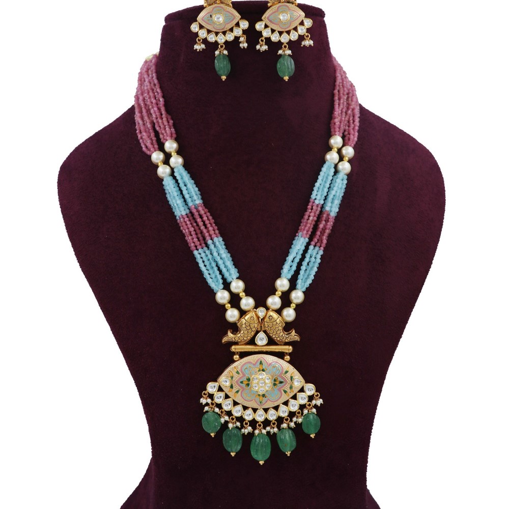 Gold Floral Pearl Light-weight Necklace Set For Women AJNS181