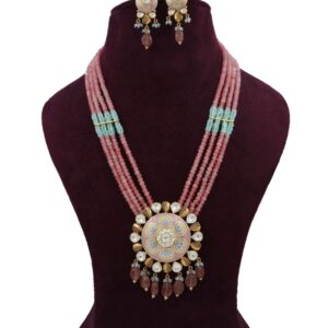 Gold Sparkling Pearl Light-weight Necklace Set For Women AJNS180