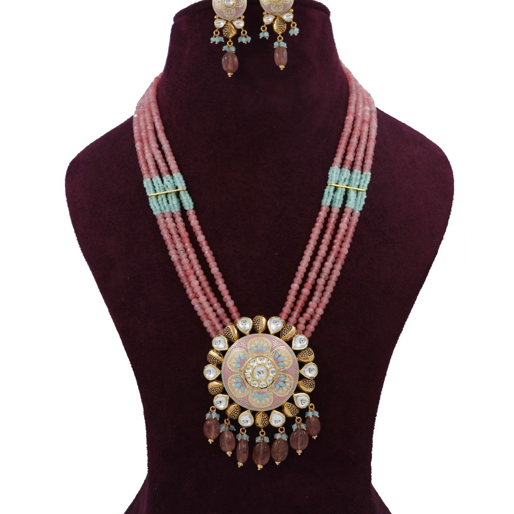 Gold Sparkling Pearl Light-weight Necklace Set For Women AJNS180