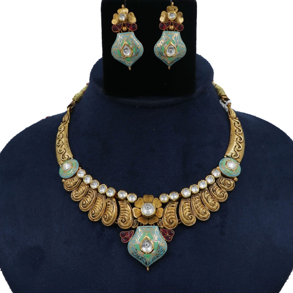 Gold Classy Pearl Light-weight Necklace Set For Women AJNS179