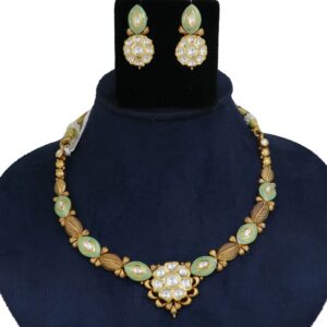 Gold Stylish Pearl Light-weight Necklace Set For Women AJNS178
