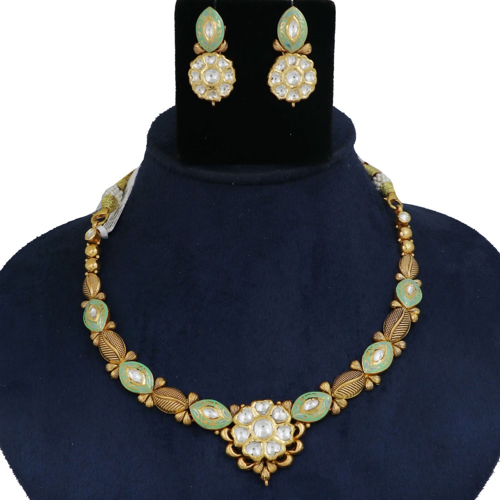 Gold Stylish Pearl Light-weight Necklace Set For Women AJNS178