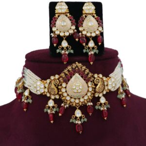 Gold Beautiful Pearl Light-weight Necklace Set For Women AJNS175