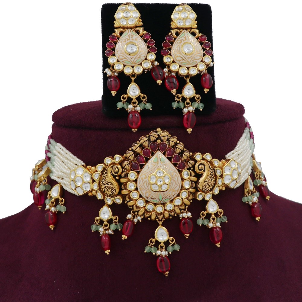 Gold Beautiful Pearl Light-weight Necklace Set For Women AJNS175