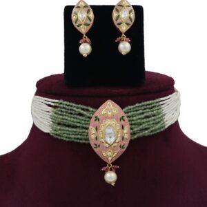 Gold Dazzling Pearl Light-weight Necklace Set For Women AJNS173