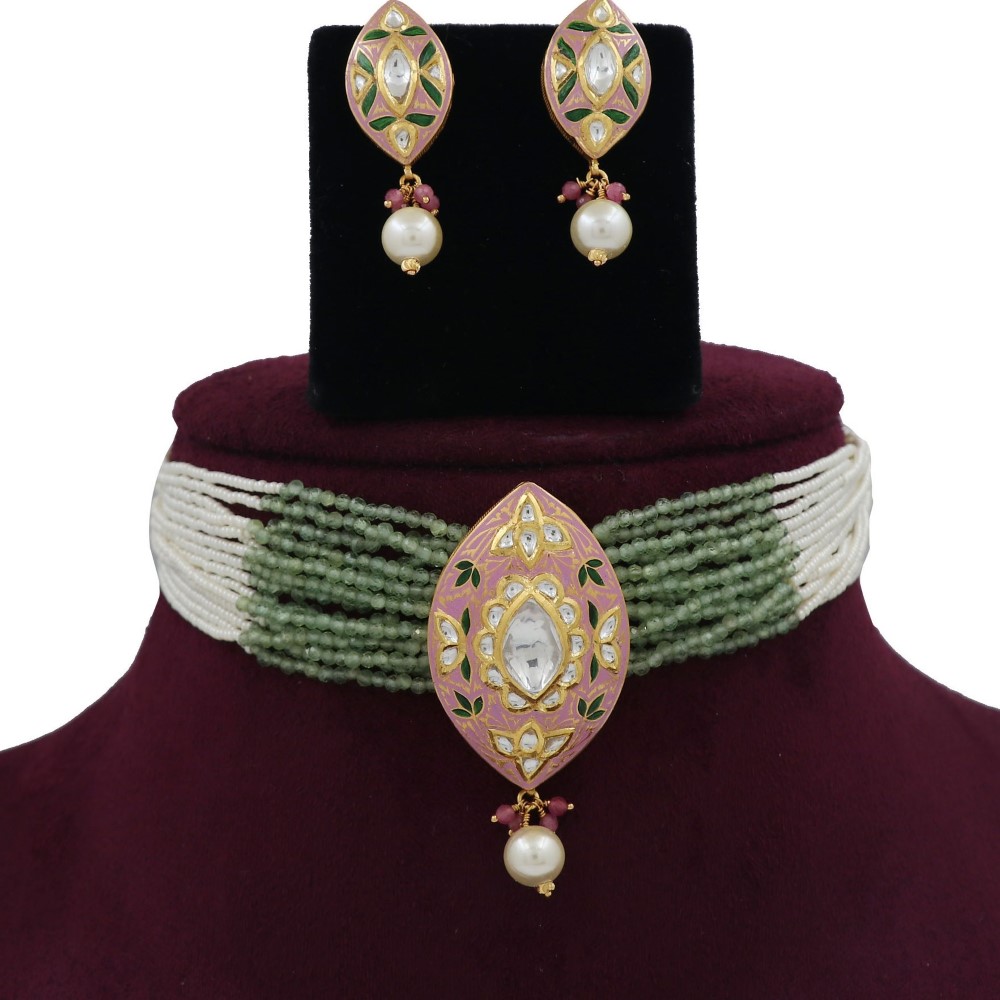Gold Dazzling Pearl Light-weight Necklace Set For Women AJNS173
