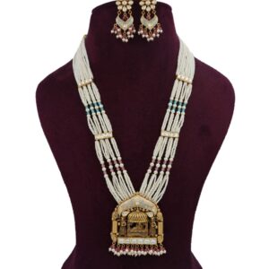 Gold Elite Pearl Light-weight Necklace Set For Women AJNS170
