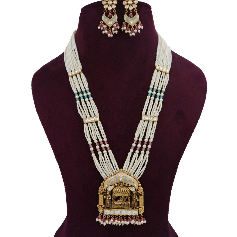 Gold Elite Pearl Light-weight Necklace Set For Women AJNS170