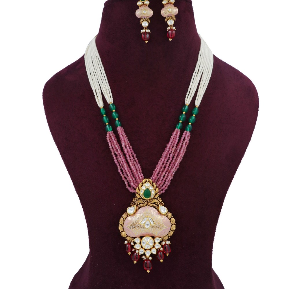 Gold Elegant Pearl Light-weight Necklace Set For Women AJNS169
