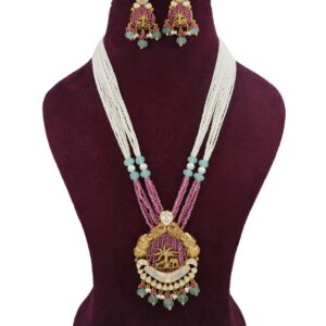 Gold Antique Colourful Moti Necklace Set For Women AJNS168
