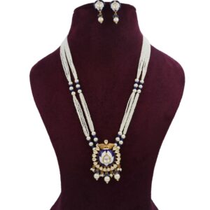 Gold Glam Colourful Moti Necklace Set For Women AJNS166