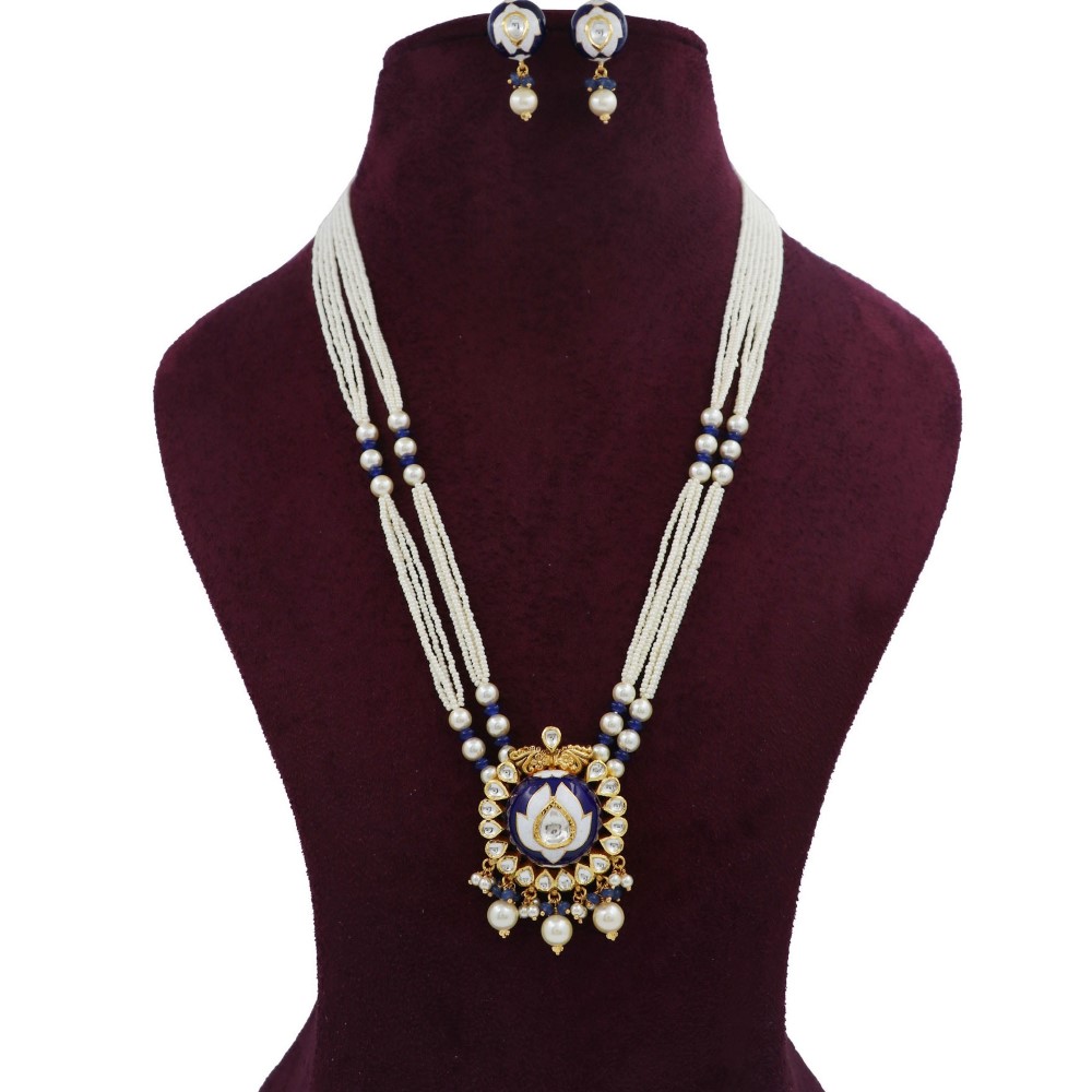 Gold Glam Colourful Moti Necklace Set For Women AJNS166
