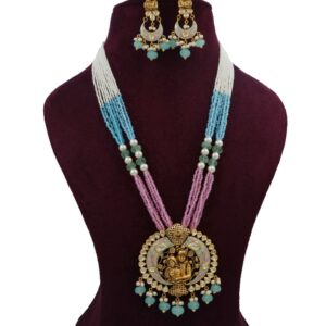 Gold Glorious Colourful Moti Necklace Set For Women AJNS164