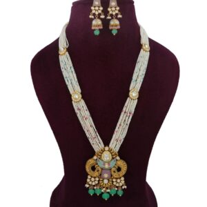 Gold Royal Colourful Moti Necklace Set For Women AJNS163