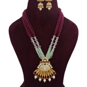 Gold Flair Colourful Moti Necklace Set For Women AJNS162