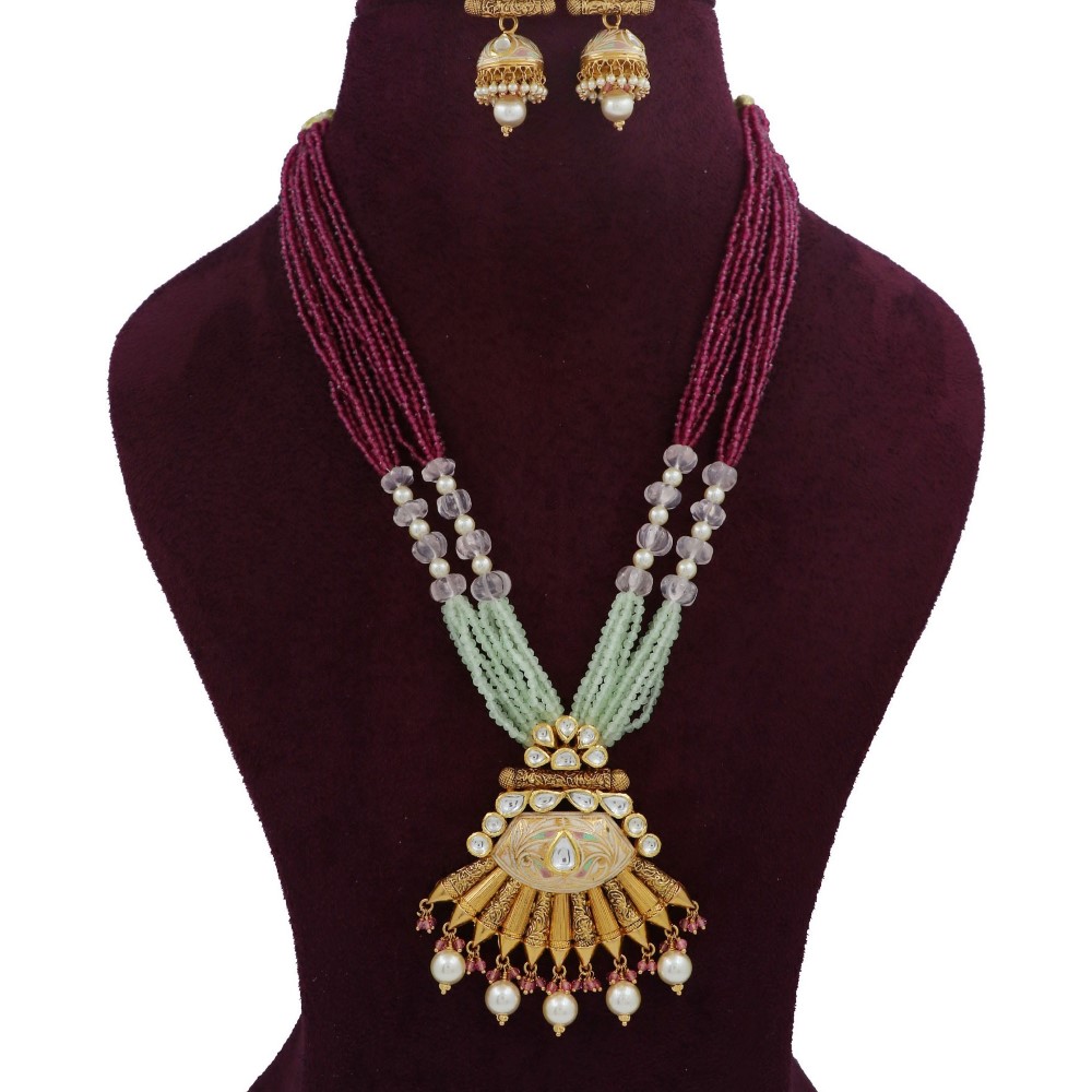 Gold Flair Colourful Moti Necklace Set For Women AJNS162