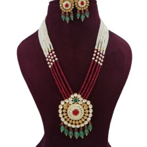 Gold Shining Colourful Moti Necklace Set For Women AJNS161