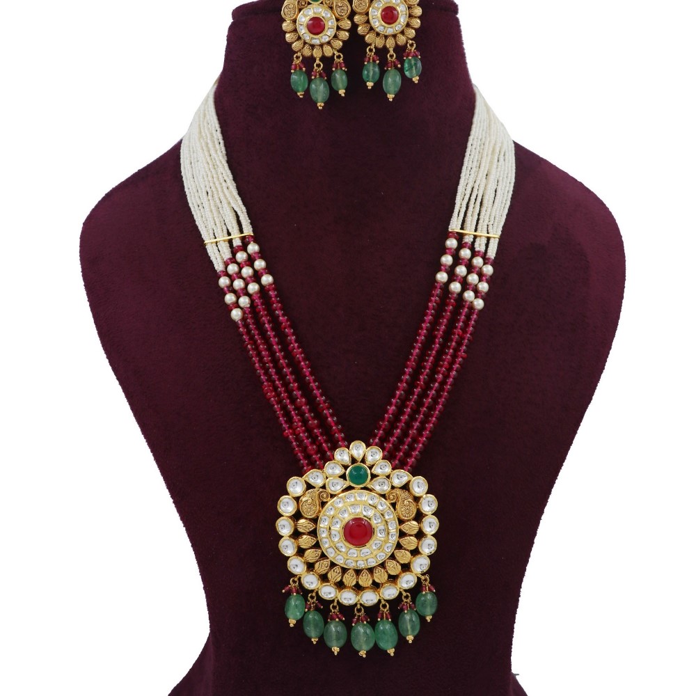 Gold Shining Colourful Moti Necklace Set For Women AJNS161