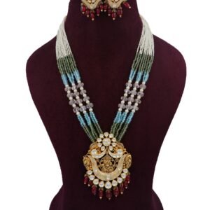 Gold Blooming Colourful Moti Necklace Set For Women AJNS160
