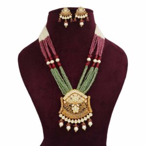Gold Loopy Bends Colourful Moti Necklace Set For Women AJNS155
