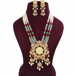 Gold Interlink Colourful Moti Necklace Set For Women AJNS154