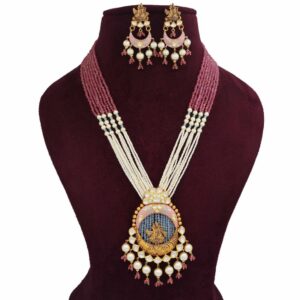 Gold Floral Colourful Moti Necklace Set For Women AJNS153
