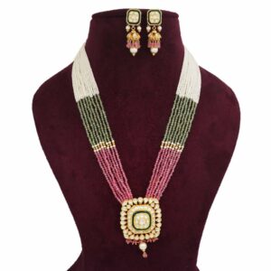 Gold Sparkling Colourful Moti Necklace Set For Women AJNS152