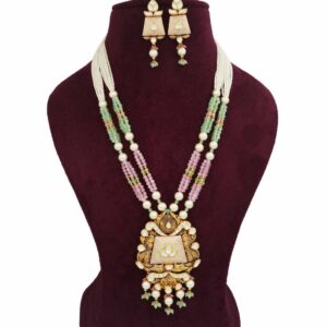 Gold Classy Colourful Moti Necklace Set For Women AJNS151