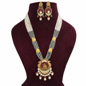 Gold Stylish Colourful Moti Necklace Set For Women AJNS150