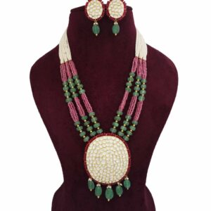 Gold Unique Colourful Moti Necklace Set For Women AJNS149