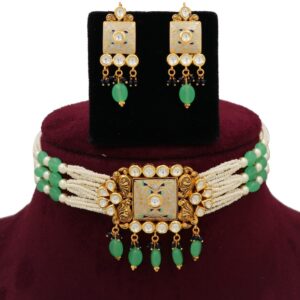 Gold Delite Colourful Moti Necklace Set For Women AJNS144