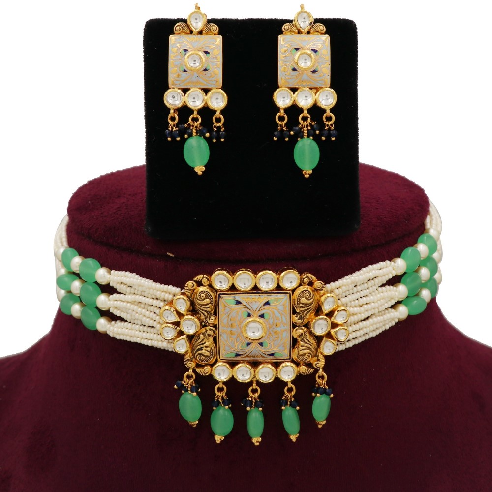 Gold Delite Colourful Moti Necklace Set For Women AJNS144