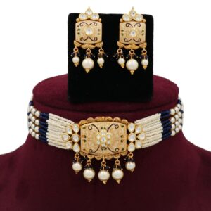 Gold Elite Colourful Moti Necklace Set For Women AJNS142