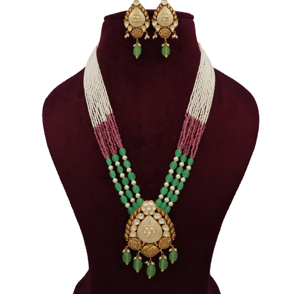 Gold Elegant Pearl Necklace Set For Women AJNS141