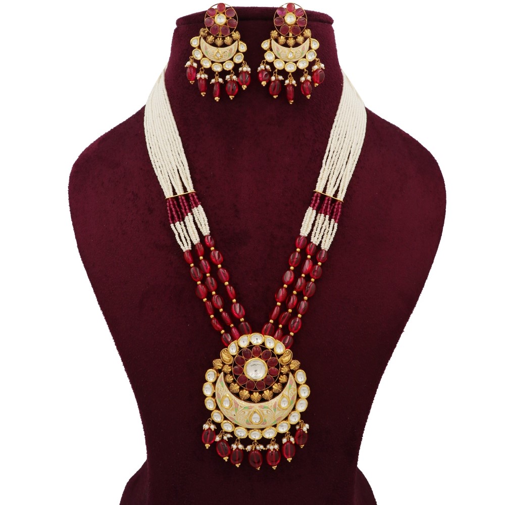 916 Gold Antique Colourful Moti Necklace Set AJNS140