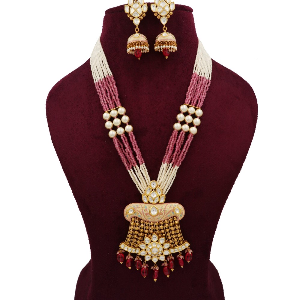 916 Gold Cocktail Colourful Moti Necklace Set AJNS139