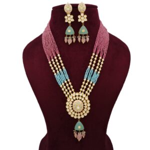 916 Gold Glam Colourful Moti Necklace Set AJNS138
