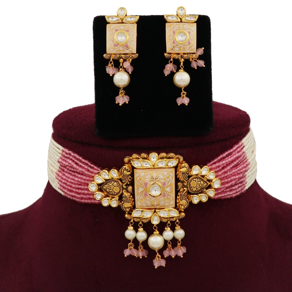 916 Gold Royal Colourful Moti Necklace Set AJNS135