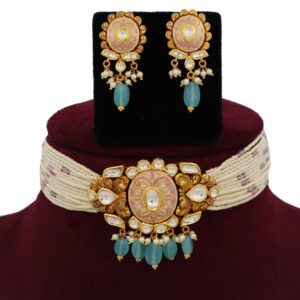 916 Gold Flair Colourful Moti Necklace Set AJNS134