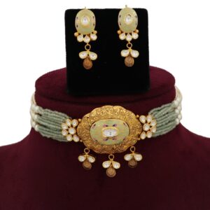 916 Gold Shining Colourful Moti Necklace Set AJNS133