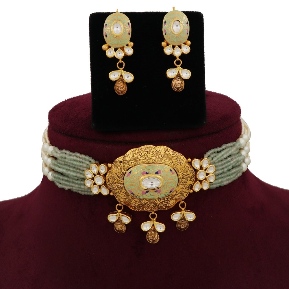 916 Gold Shining Colourful Moti Necklace Set AJNS133