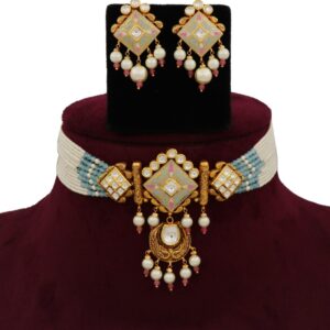916 Gold Blooming Colourful Moti Necklace Set AJNS132