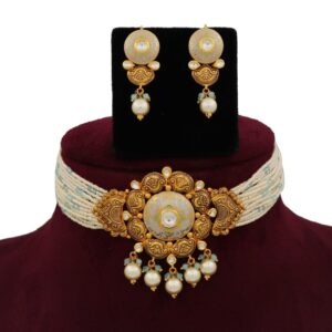 916 Gold Blossom Colourful Moti Necklace Set AJNS131
