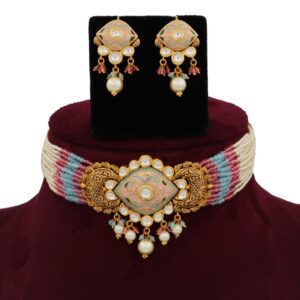 916 Gold Delicate Colourful Moti Necklace Set AJNS130