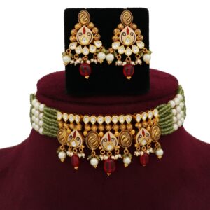 916 Gold Simple Colourful Moti Necklace Set AJNS128
